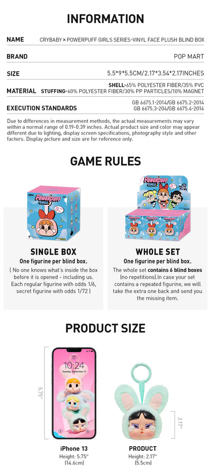 CRYBABY X Powerpuff Girls Series Vinyl Face Plush Blind Box