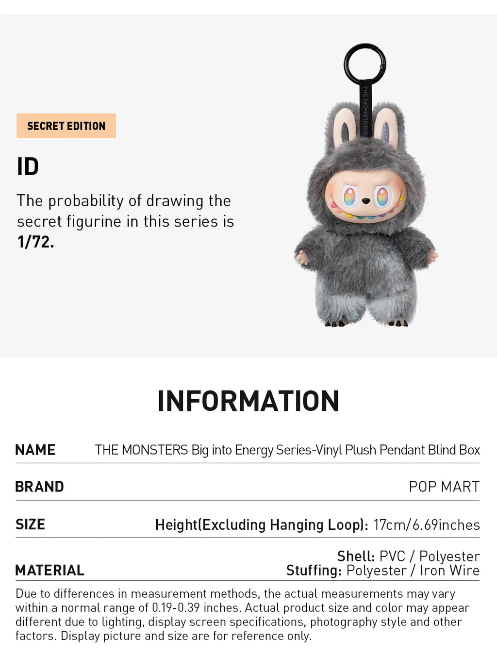 POP MART THE MONSTERS Big into Energy Series-Vinyl Plush Pendant Blind Box